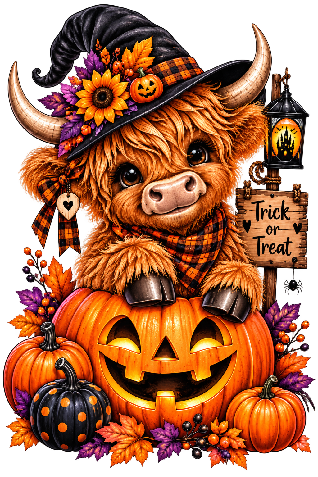 Highland Cow Trick or Treat ladies T-shirt design