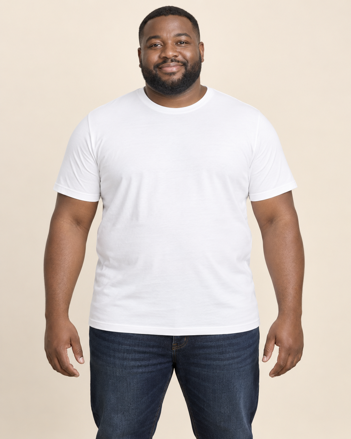 Male model wearing a blank white Bethanys Clothing T-shirt